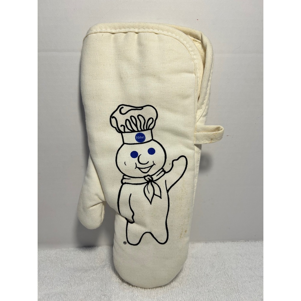 Vintage Pillsbury Doughboy Oven Mitt Poppin Fresh Cream Quilted Cotton Kitchen